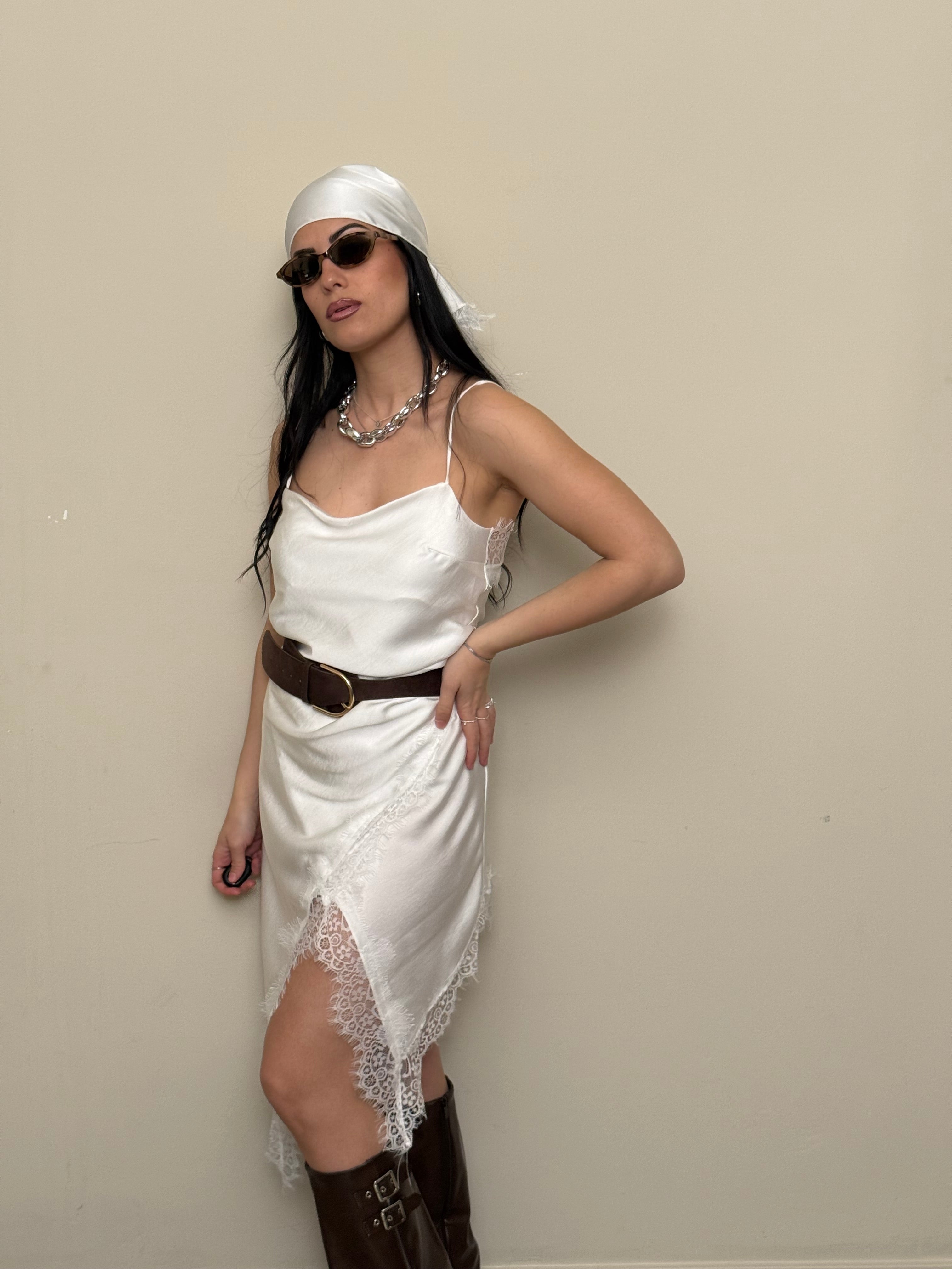 Mini dress pizzo satinato bianco freddo