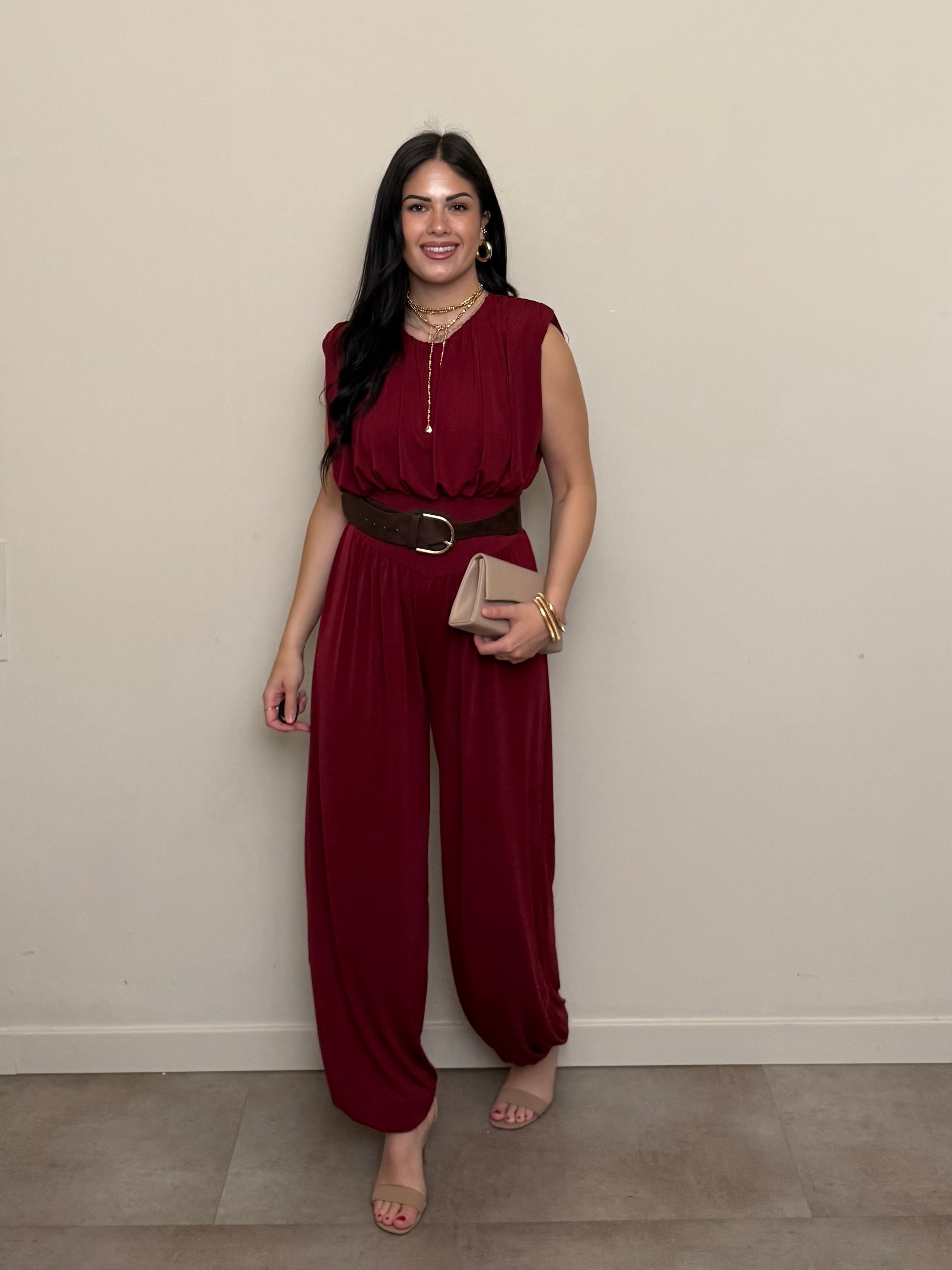 Jumpsuit spalline bordeaux