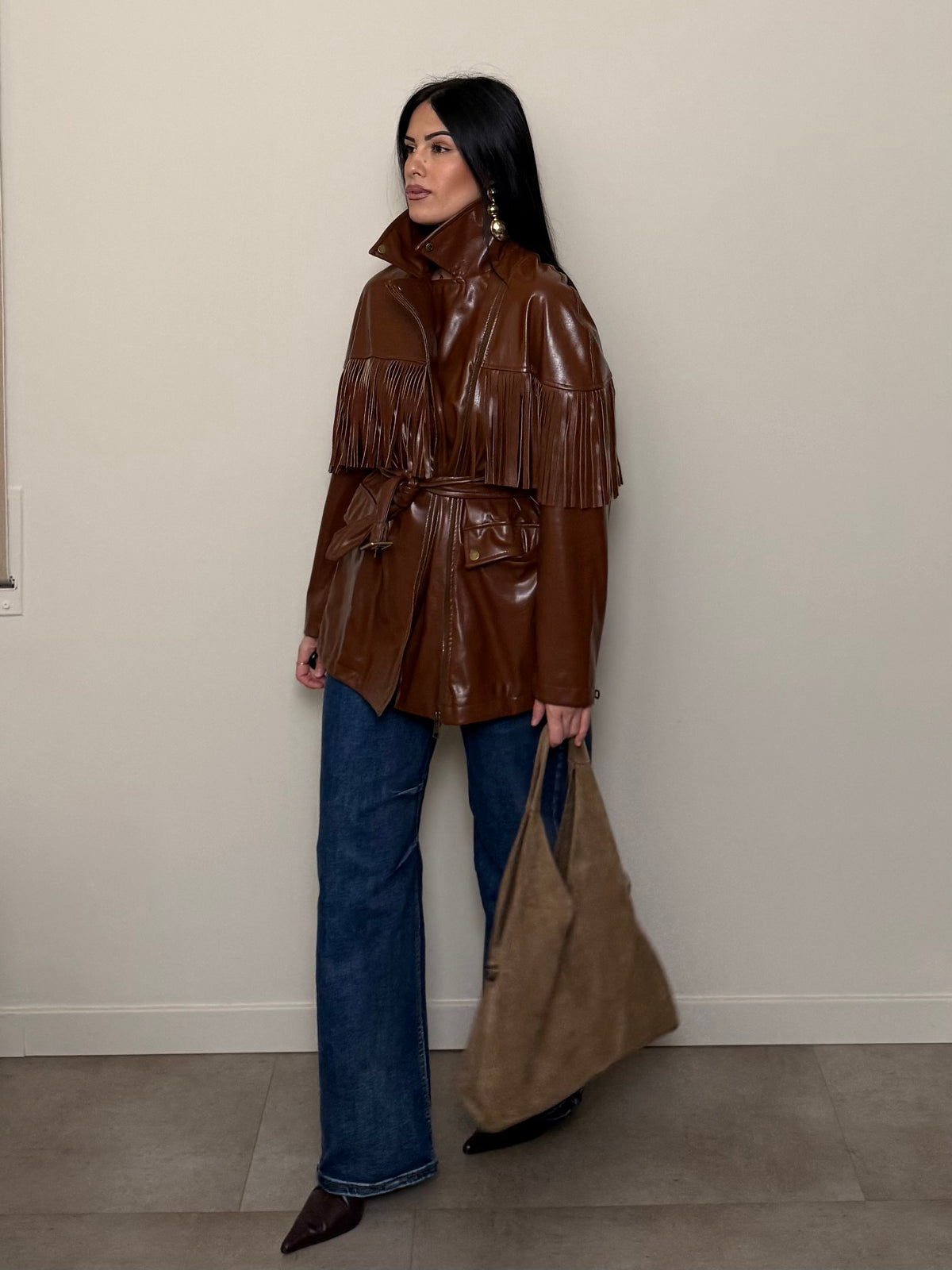 Trench frange cuoio