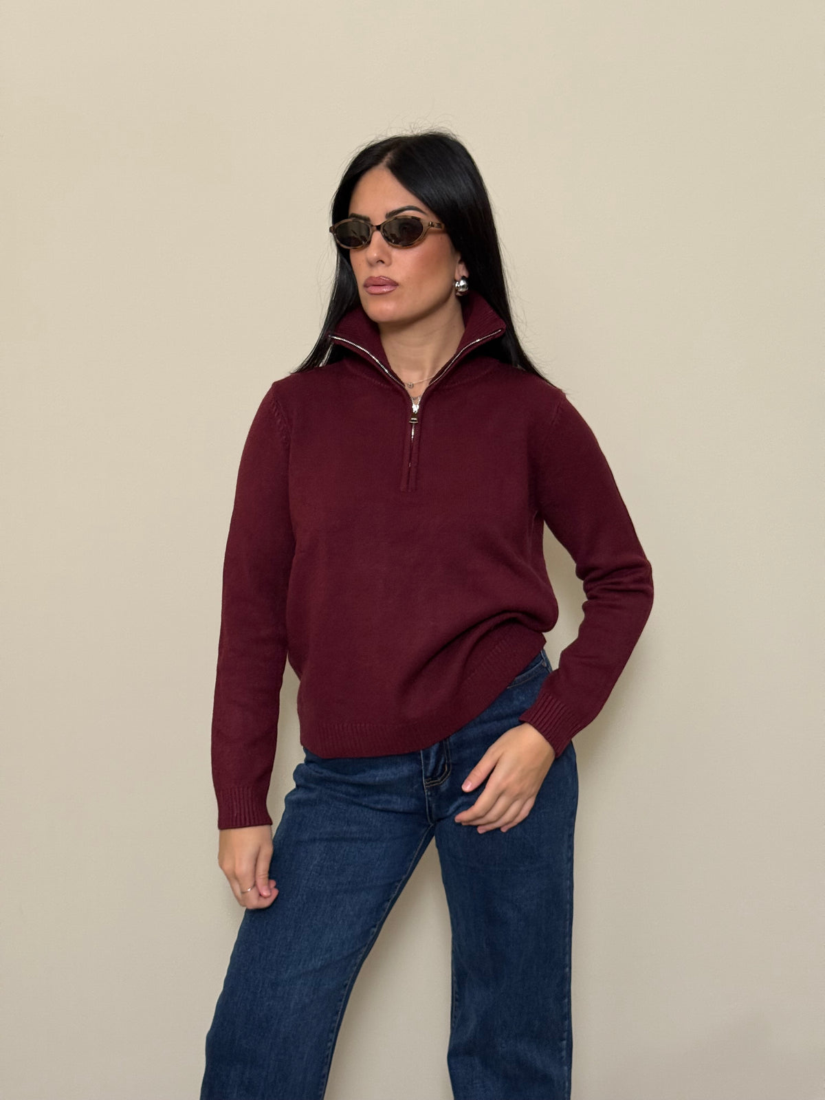 Maglioncino zip bordeaux