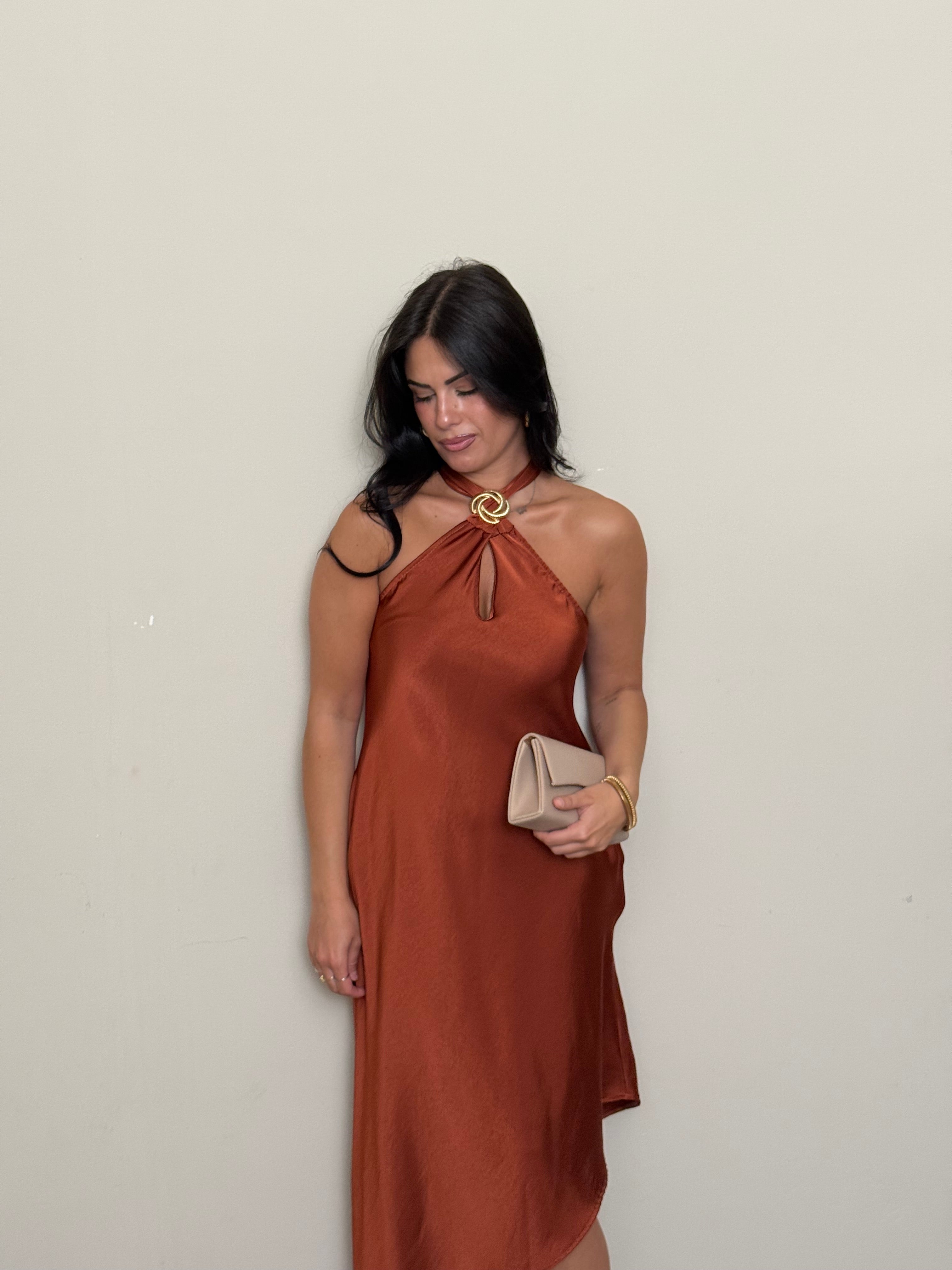 Abito satin asimmetrico ruggine