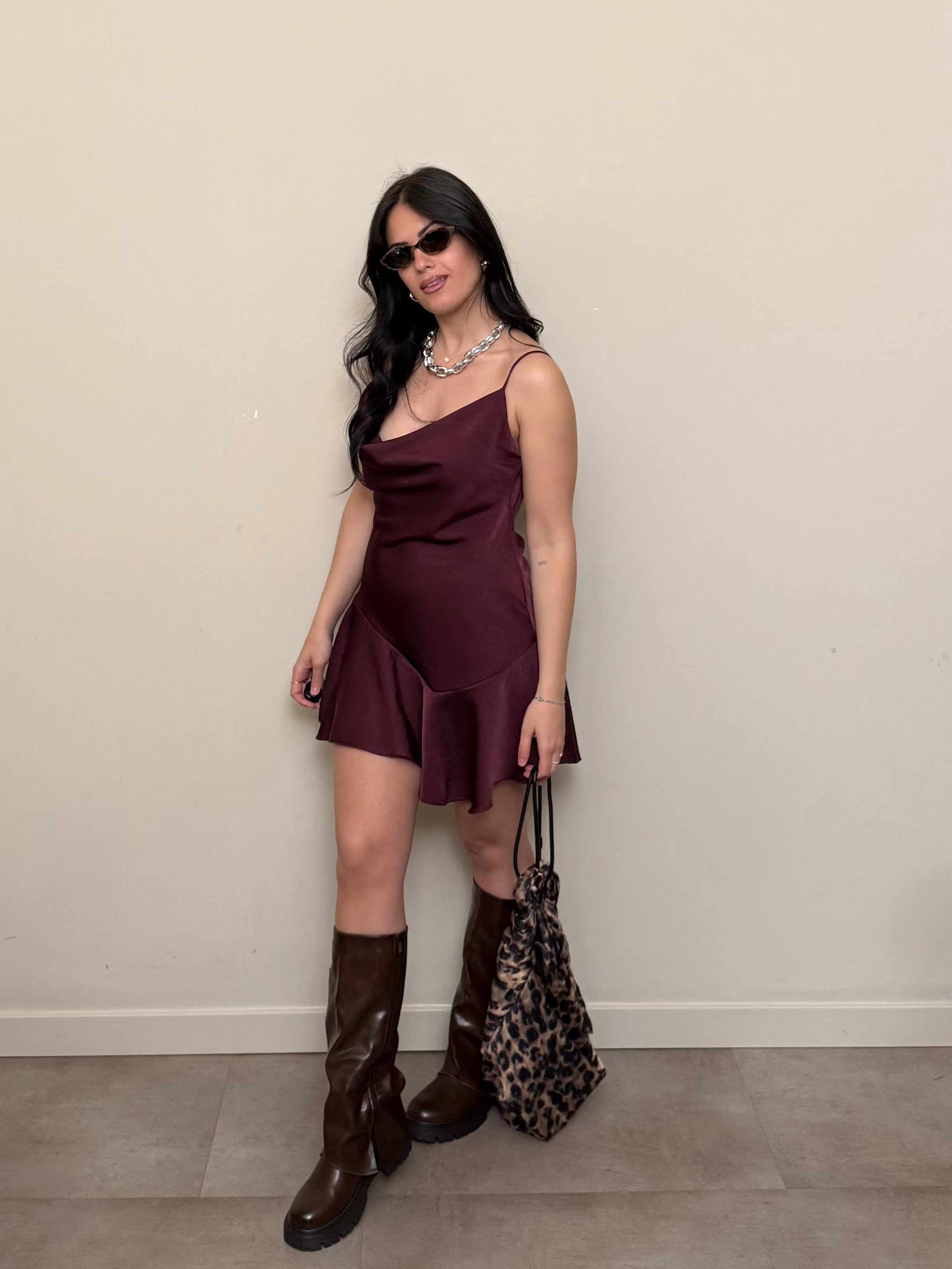 Mini dress satin bordeaux