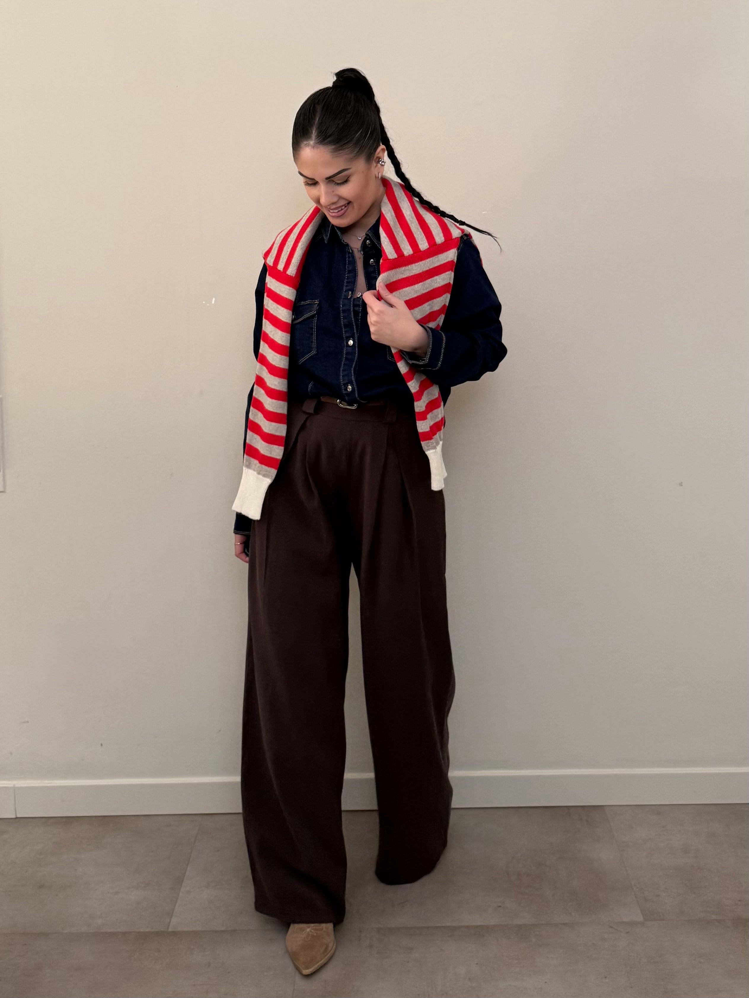 Pantalone viscosa marrone freddo