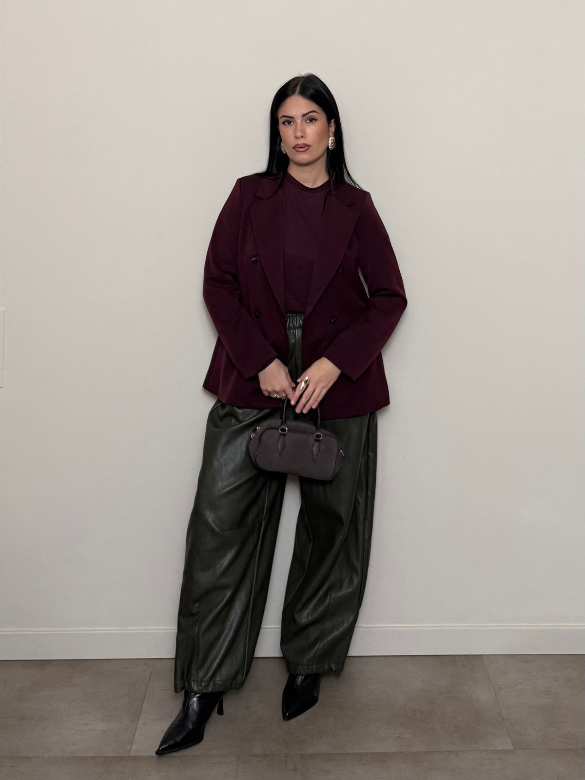 Pantalone ecopelle verde oliva